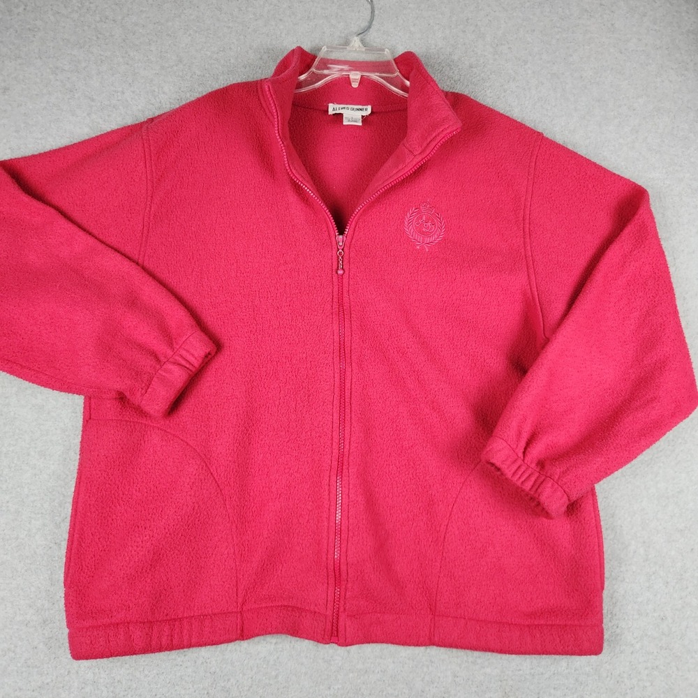Alfred Dunner Fleece Jacket Womens Large Pink Embroidered Crest Casual Full Zip